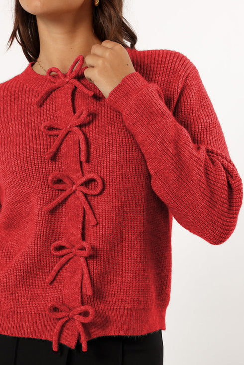Ribbed Knit Bow Front Buttoned Cardigan